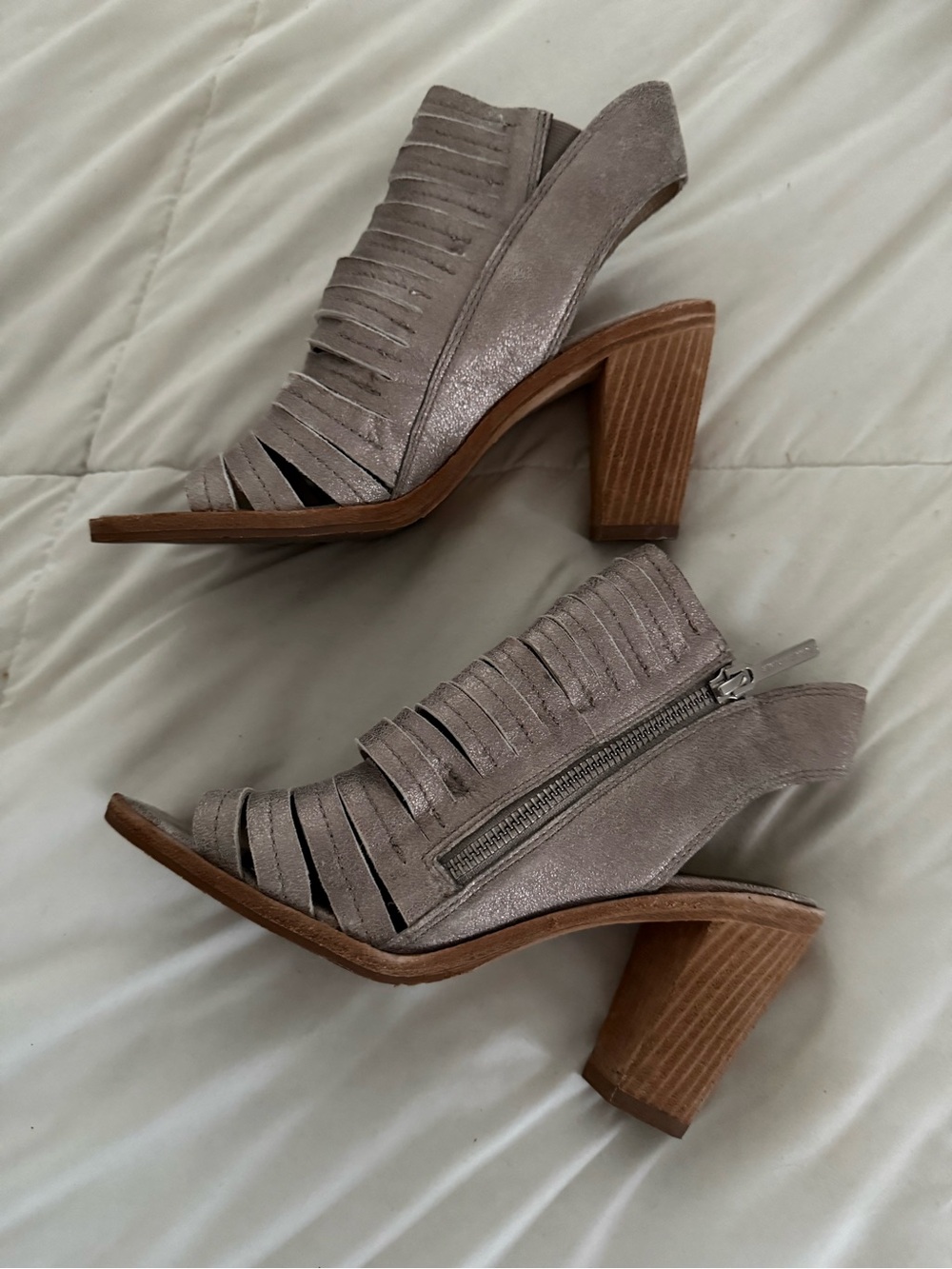 Donald J. Pliner Taupe Suede Cutout Block Heel Sandals